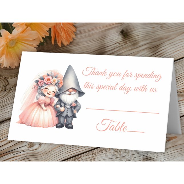 Garden Gnome Woodland Orange Wedding Table Escort  Place Card (Creator Uploaded)