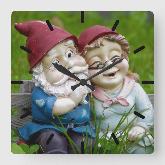 Garden Gnomes Couple Square Wall Clock (Front)
