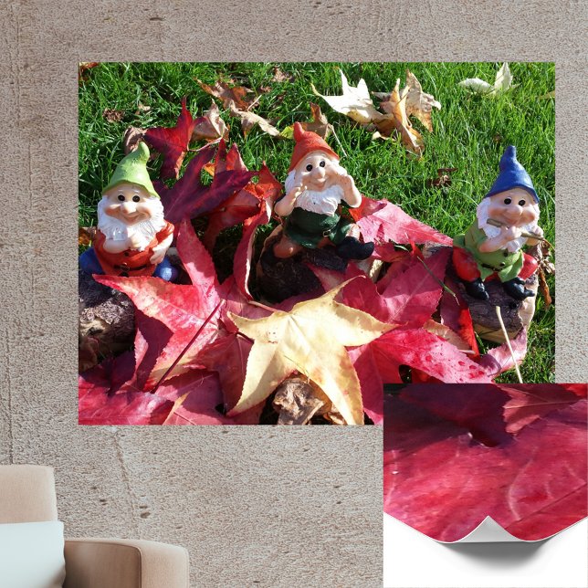 Garden Gnomes in the Yard Fall Red Brown Leaves Poster (Garden Gnomes in the Yard Fall Red Brown Leaves Poster)