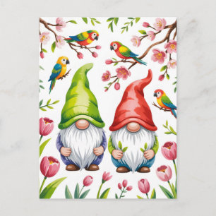 Garden Gnomes with Tropical Parrots Postcard