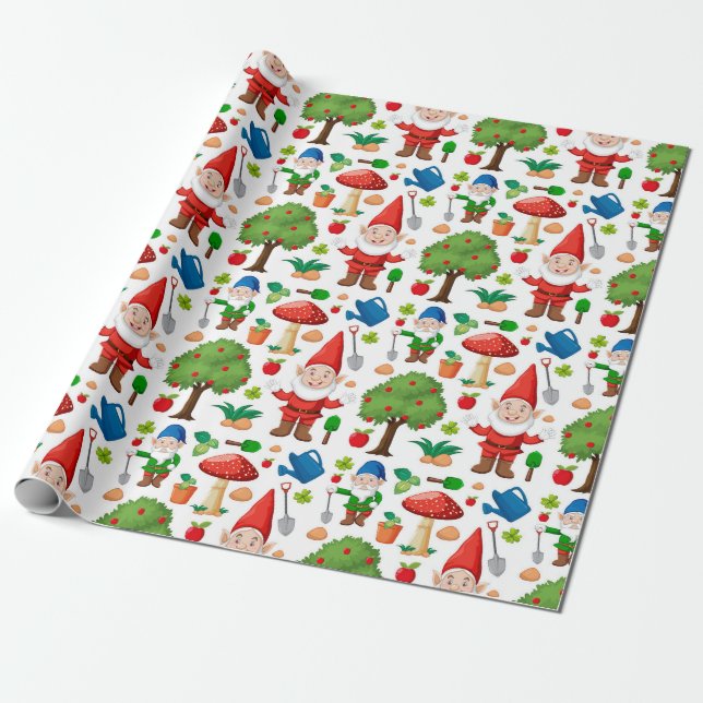 Garden Gnomes Wrapping Paper (Unrolled)