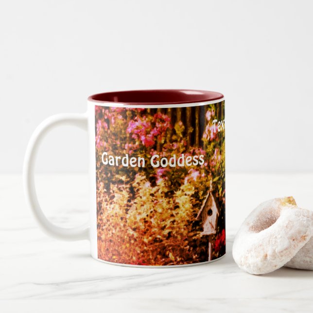 Garden Goddess Flower Garden Personalised Two-Tone Coffee Mug (With Donut)