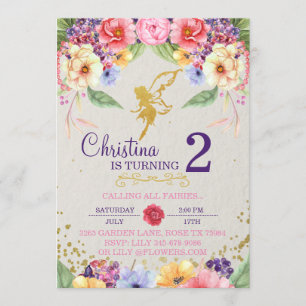 Garden Golden Fairy Birthday or Shower Invitation