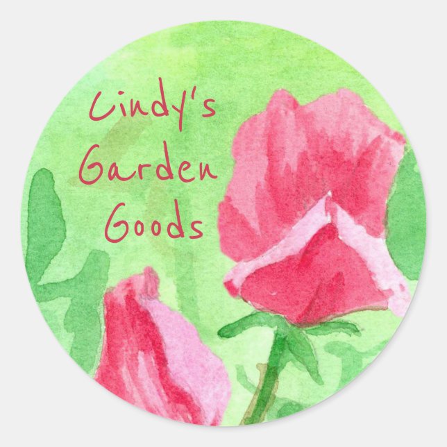 Garden Goods Pink Sweet Peas Classic Round Sticker (Front)