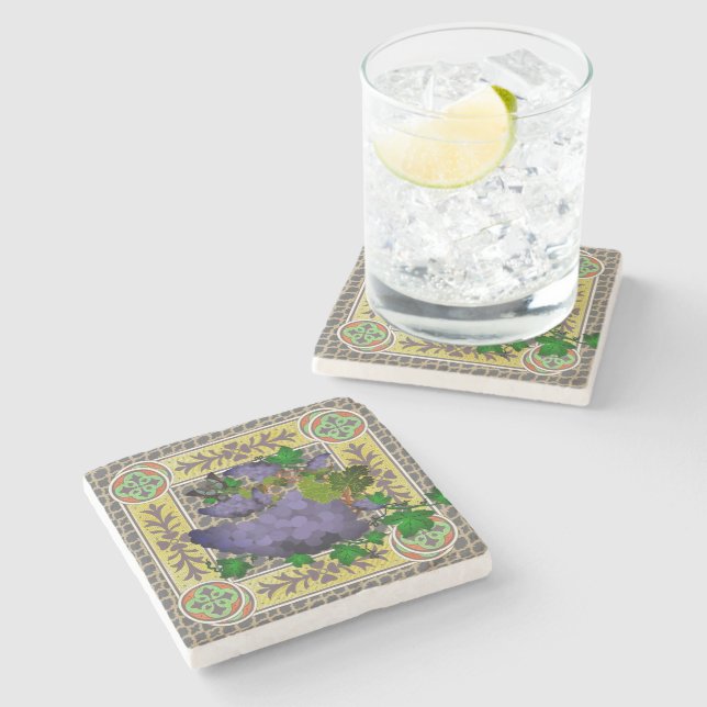 Garden Grapes Amongst the Trellis Stone Coaster (Side)