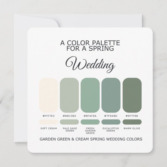 Garden Green & Cream Spring Wedding Palette Card (Front)