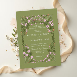 Garden Green Enchanted Backyard Floral Wedding Invitation