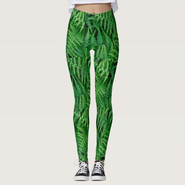 Garden Green Fern Leggings: Go Earthy-- Leggings (Front)