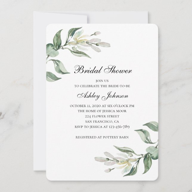 Garden green leaves. Bridal shower invitation (Front)
