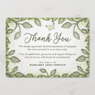 Garden Green Leaves SympathyThank You Butterfly Thank You Card