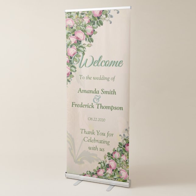 Garden Green-Soft pink Roses Retractable Banner (3/4)