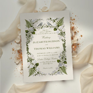 Garden Green White Floral Whimsical Silver Wedding