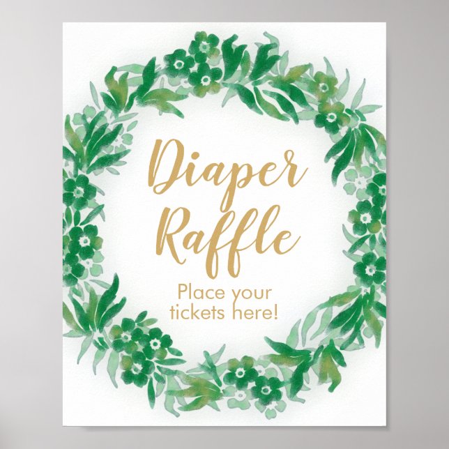 Garden Greenery Baby Shower Diaper Raffle Sign (Front)