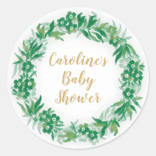 Garden Greenery Baby Shower Round Sticker green