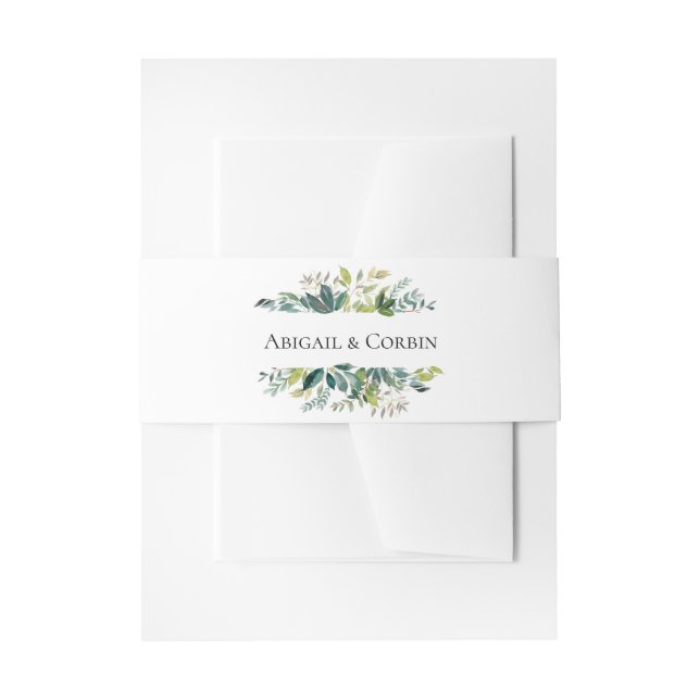 Garden Greenery Bouquet Personalised Invitation Belly Band (Front Example)