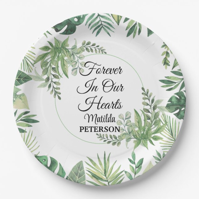 Garden Greenery Leaves Funeral  Paper Plate (Front)