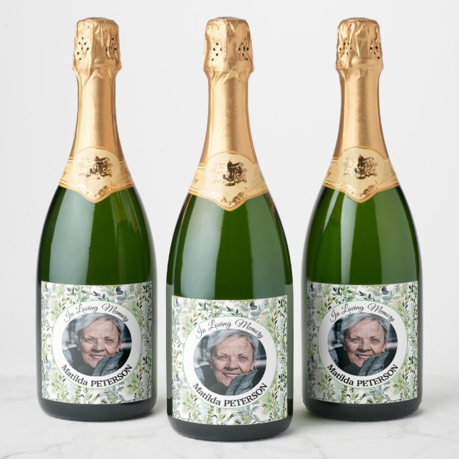 Garden Greenery Leaves Funeral  Sparkling Wine Label (Bottles)
