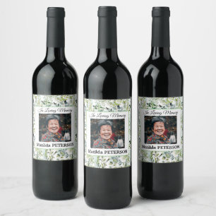 Garden Greenery Leaves Funeral  Wine Label