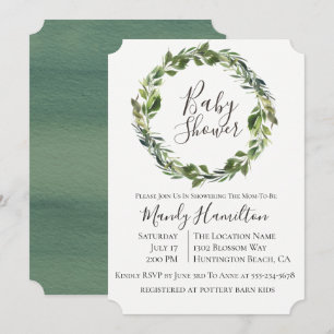 Garden Greenery Wreath Baby Shower Invitation