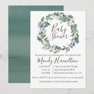Garden Greenery Wreath Baby Shower Invitation