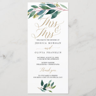 Garden Greens Gay Wedding Program - Mrs & Mrs Programme