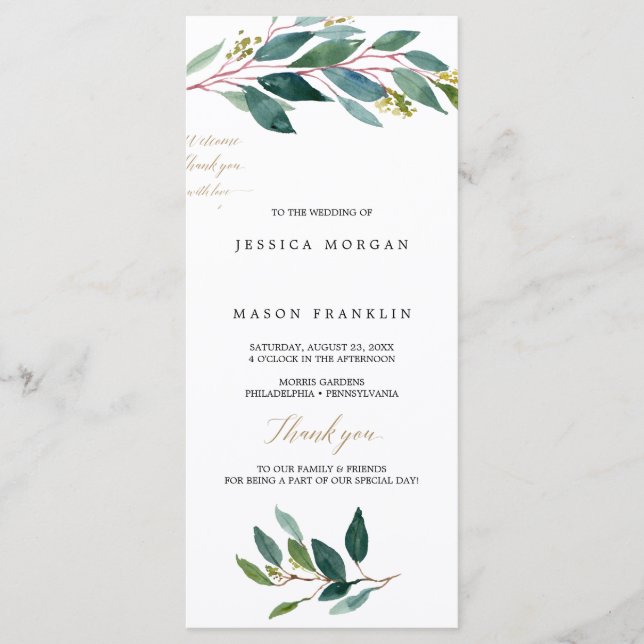 Garden Greens Wedding Program - Ceremony Program Programme (Front)