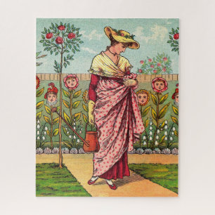 Garden Grow Flower People Lady Antique Jigsaw Puzzle