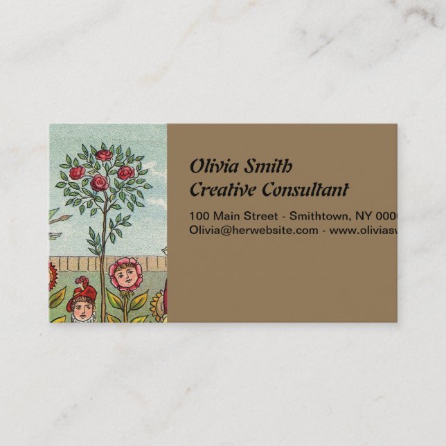 Garden Grow Flower Woman Art Antique Business Card (Front)