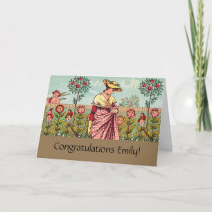Garden Grow Flower Woman Art Antique Card