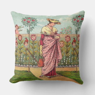 Garden Grow Flower Woman Art Antique Cushion