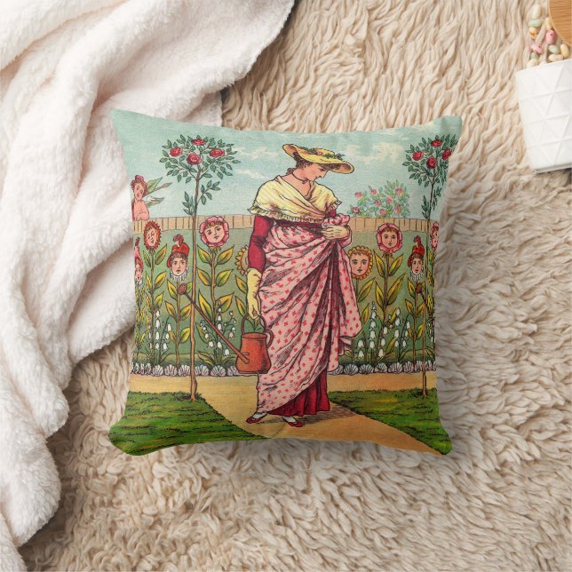 Garden Grow Flower Woman Art Antique Cushion (Blanket)