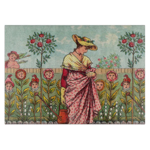 Garden Grow Flower Woman Art Antique Cutting Board