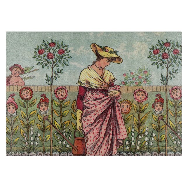 Garden Grow Flower Woman Art Antique Cutting Board (Front)