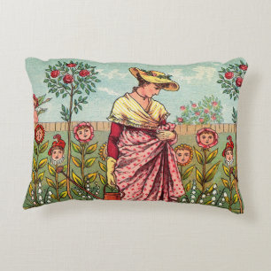 Garden Grow Flower Woman Art Antique Decorative Cushion