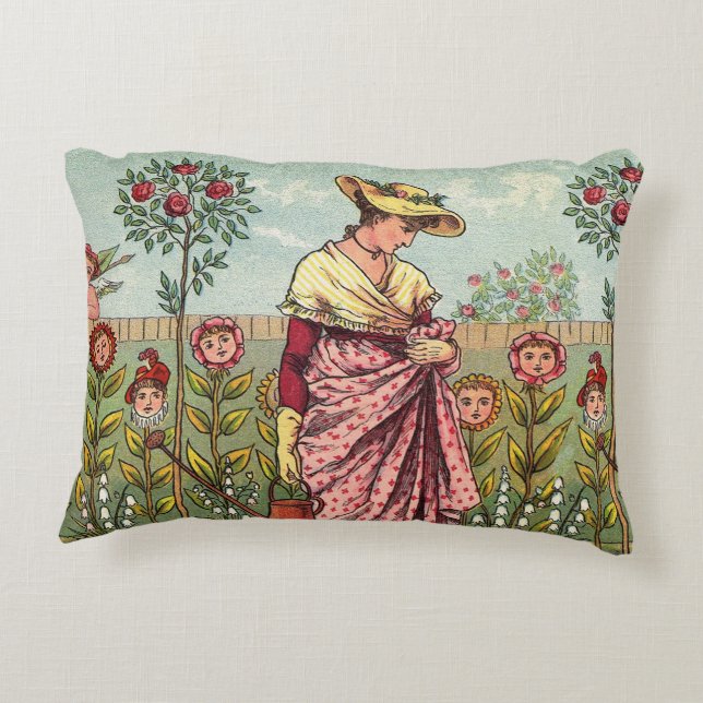 Garden Grow Flower Woman Art Antique Decorative Cushion (Back)