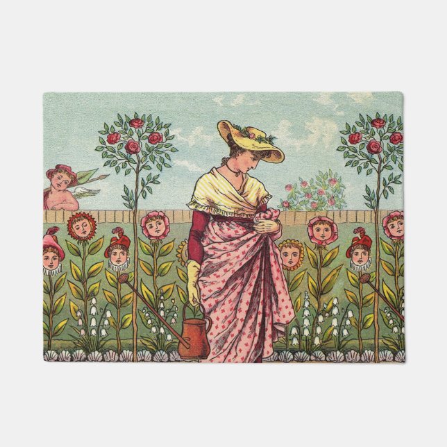 Garden Grow Flower Woman Art Antique Doormat (Front)