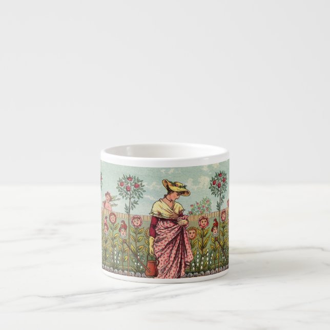 Garden Grow Flower Woman Art Antique Espresso Cup (Front)