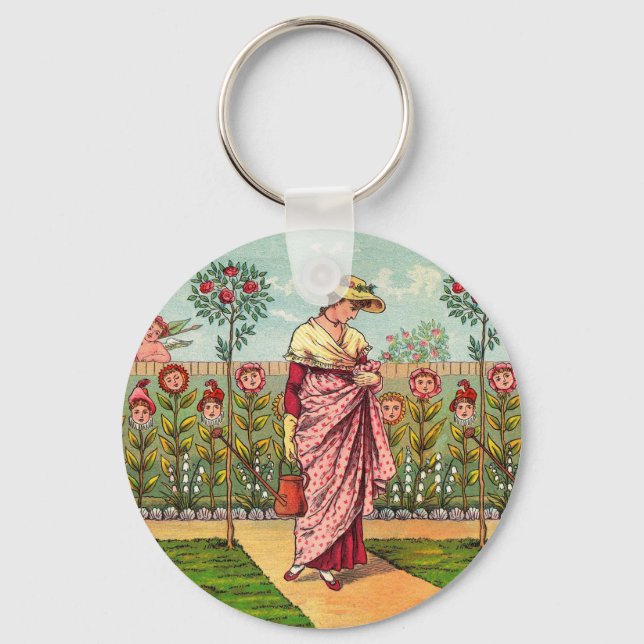 Garden Grow Flower Woman Art Antique Key Ring (Front)