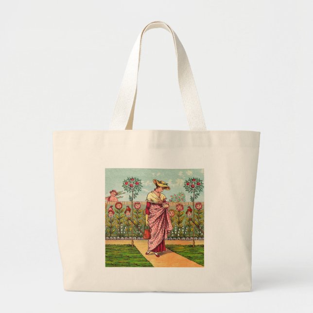Garden Grow Flower Woman Art Antique Large Tote Bag (Front)
