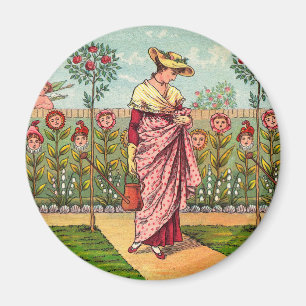 Garden Grow Flower Woman Art Antique Magnet