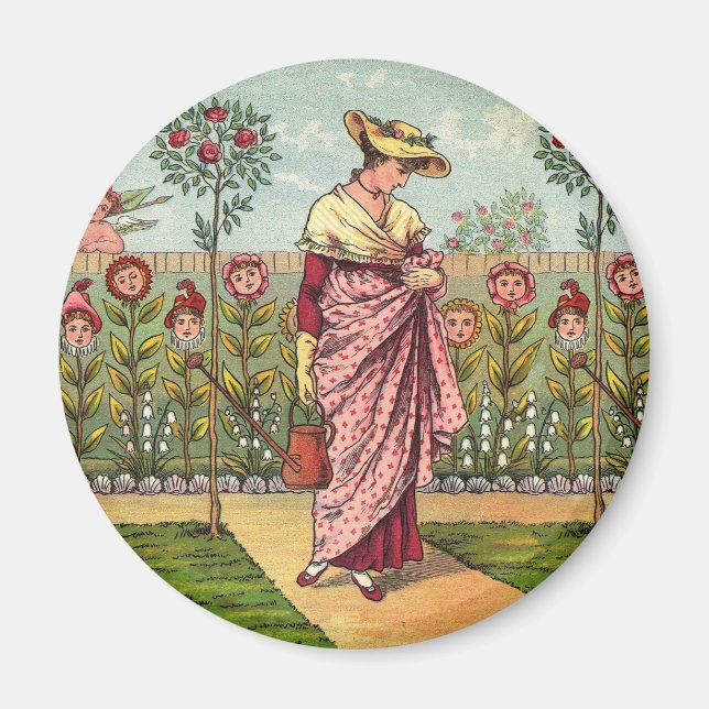 Garden Grow Flower Woman Art Antique Magnet (Front)