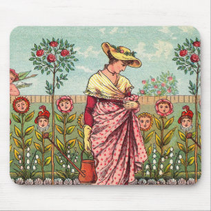 Garden Grow Flower Woman Art Antique Mouse Mat