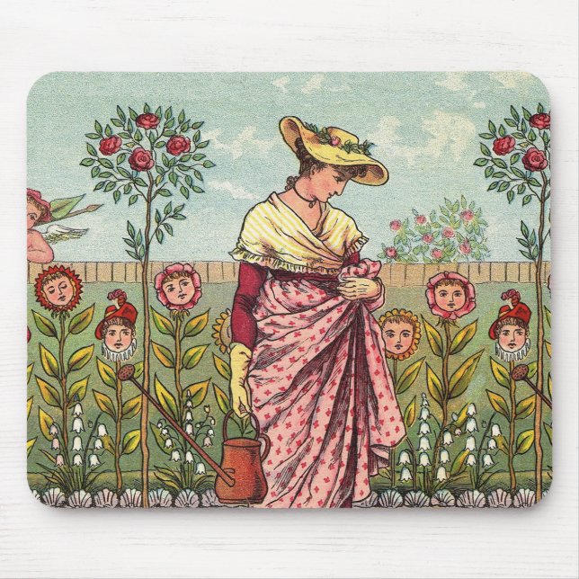 Garden Grow Flower Woman Art Antique Mouse Mat (Front)
