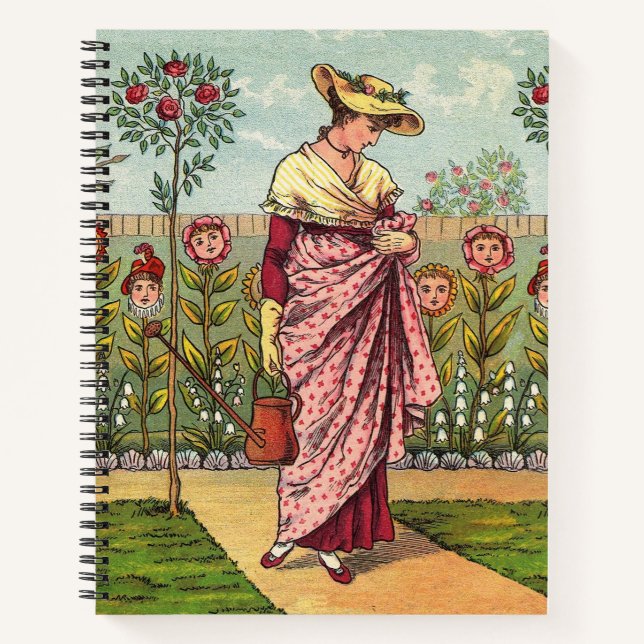 Garden Grow Flower Woman Art Antique Notebook (Front)