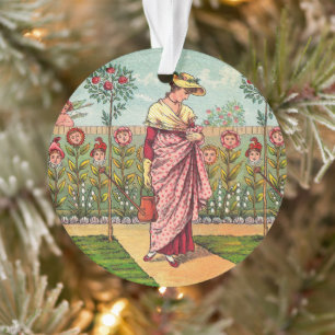 Garden Grow Flower Woman Art Antique Ornament