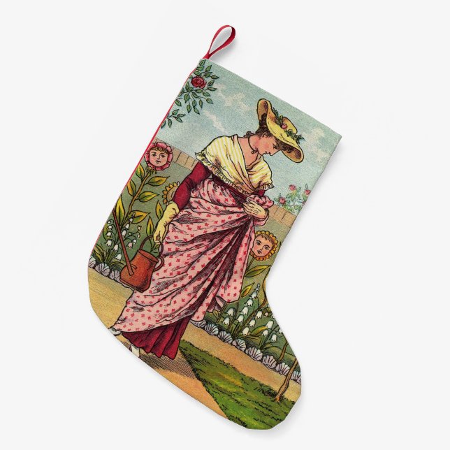 Garden Grow Flower Woman Art Antique Small Christmas Stocking (Front (Hanging))