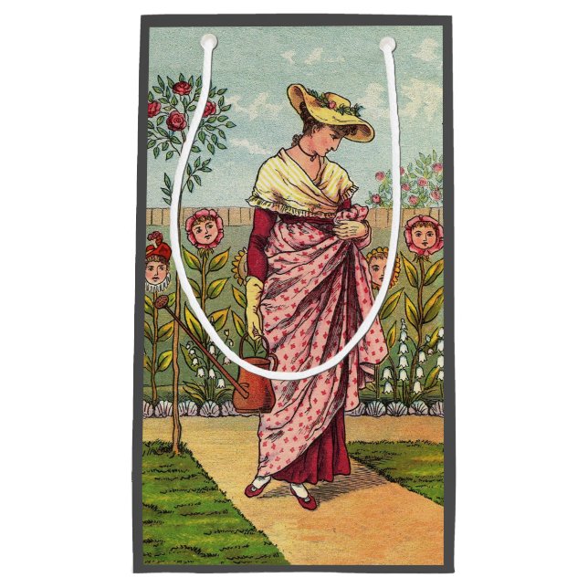 Garden Grow Flower Woman Art Antique Small Gift Bag (Front)
