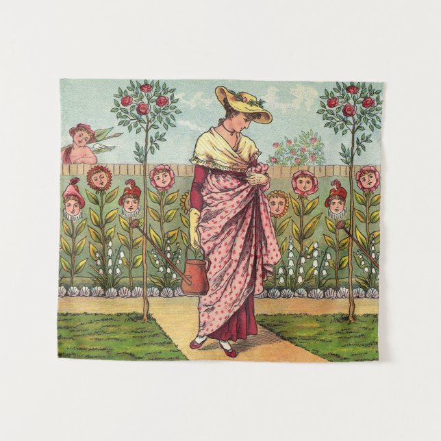 Garden Grow Flower Woman Art Antique Tapestry (Front (Horizontal))