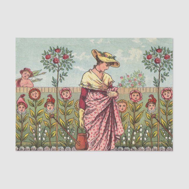 Garden Grow Flower Woman Art Antique Tissue Paper (Front)