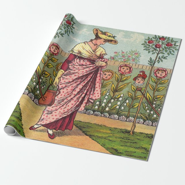Garden Grow Flower Woman Art Antique Wrapping Paper (Unrolled)